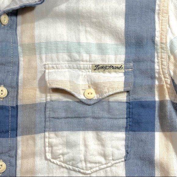 Lucky Brand Basic Western Flannel Blue & Cream Mens Button Down sz M - Picture 6 of 13